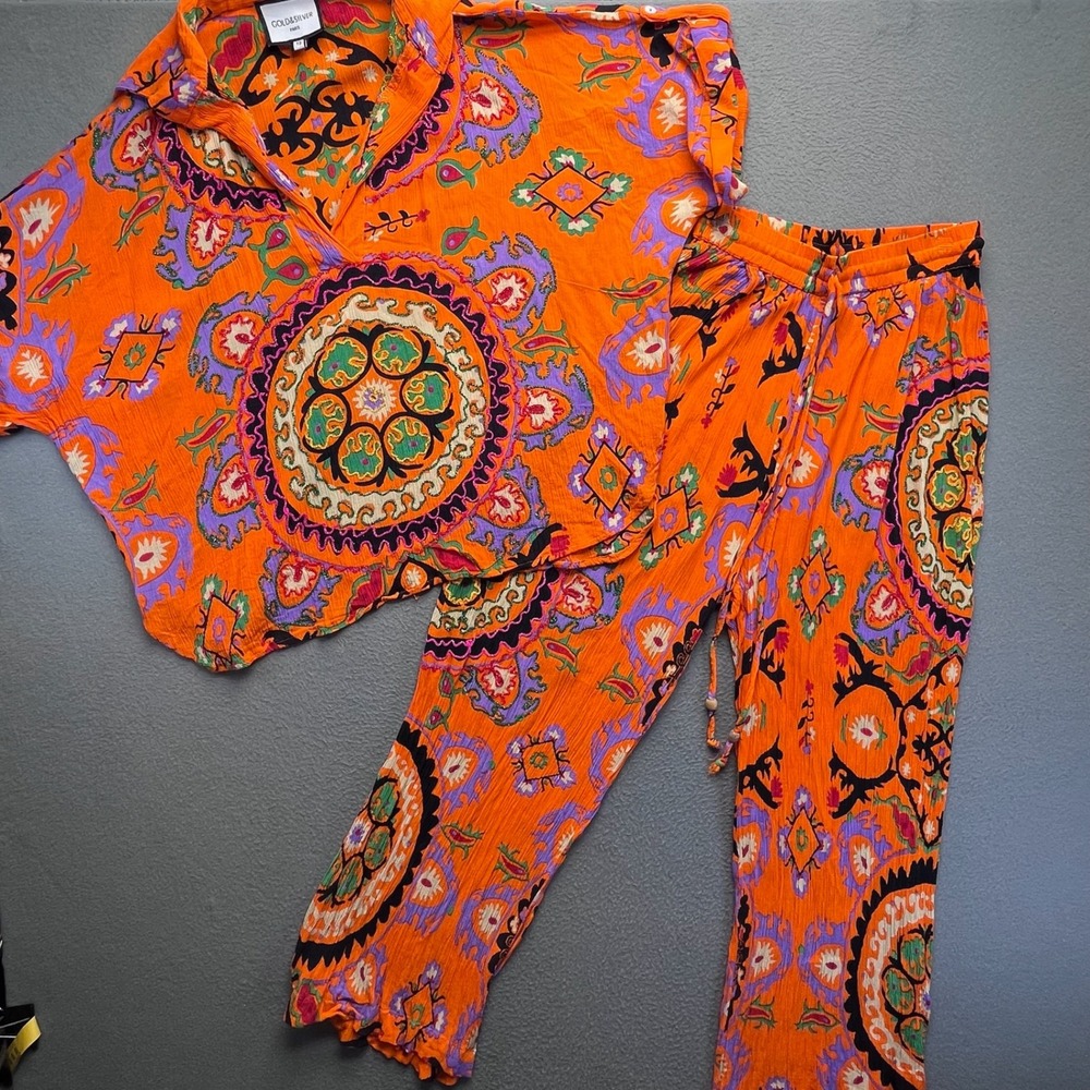 Gold & Silver Women 2 Piece Set Viscose Mandala Orange T2 Bohemian Co-ord
